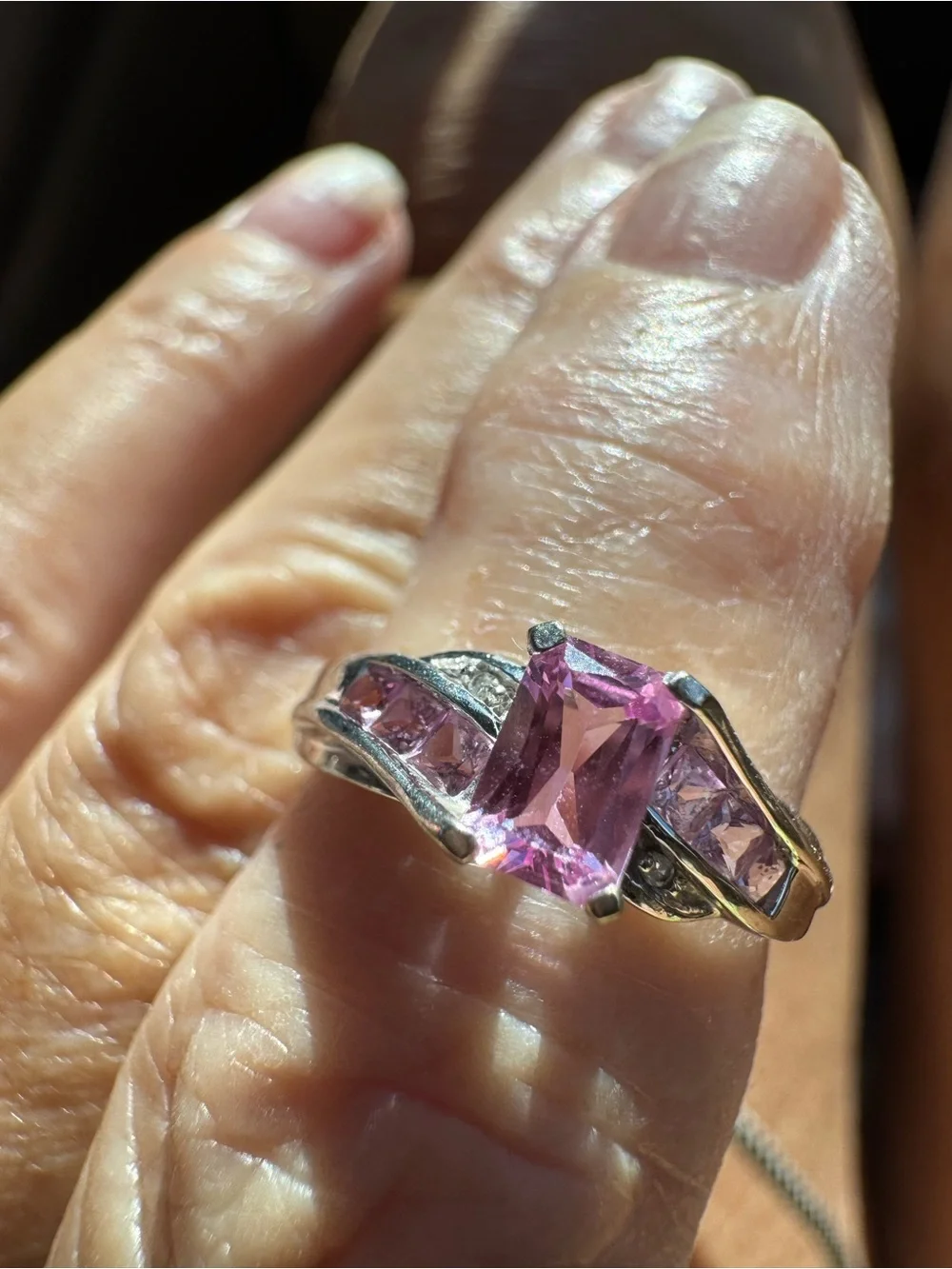 10k white gold Pink topaz and diamonds Ring - Elegant Women’s Ring